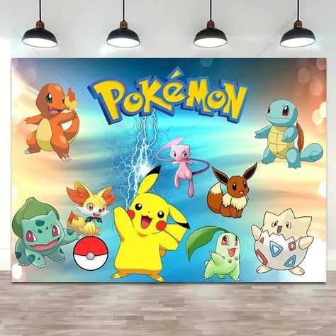 Pikachu Background, Cartoon Pokemon, Sports Tshirt, Sports Tshirt Designs, Backdrop Photography, Pokemon Birthday, Birthday Background, Photography Wall, Photography Backdrops