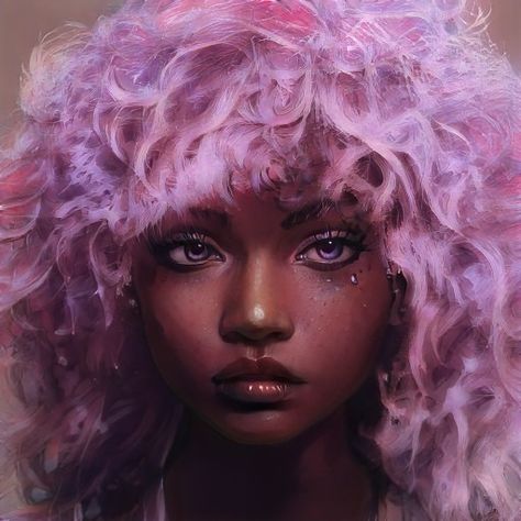 Dnd Character Pink Hair, Purple Haired Face Claim, Art Breeder Pink Hair, Dark Skin Pink Hair Character Art, Poc Oc Pink Hair, Unicorn Hair Color, Systems Art, The Cruel Prince, Black Fairy