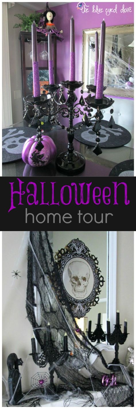 Halloween Home Tour - full of glitz, glam and a few things spooky! theblueeyeddove.com Halloween Decor Diy, Casa Halloween, Samhain Halloween, Fröhliches Halloween, Chic Halloween, Decoration Halloween, Halloween 2015, Festa Party, Theme Halloween