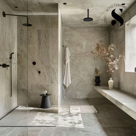 Concrete dreams 🌱 Concept by @soulteriors imagined with Ai #shower #bathroom #interiordesign #interiordesigner Concrete Shower Ideas Master Bath, Concrete Showers, Concrete House Interior, Concrete Bathroom Ideas, Cement Bathroom, Concrete Shower, Bakery Kitchen, Concrete Bathroom, Shower Bathroom