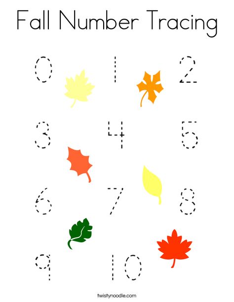 Fall Number Tracing Coloring Page - Twisty Noodle Fall Preschool Unit, Preschool Number Tracing, Tracing Font, Number Tracing Worksheets, Fall Worksheets, Fall Lesson Plans, Twisty Noodle, Fall Preschool Activities, Fall Lessons