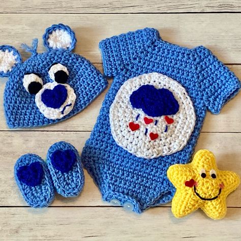 Crochet Care Bear Baby Outfit, Crochet Care Bear Hat, Care Bears Crochet, Care Bear Crochet, Crochet Care Bear, Crochet Onesie, Grumpy Care Bear, Crochet Baby Photo Prop, Crochet Baby Costumes