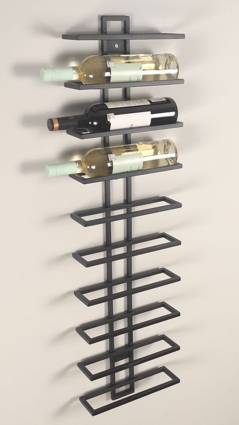 Listing is fors of wall mounted wine bottle holder. Holds 10 wine bottles. All items are hand made! -Made from 10x10 mm ( 3/8 x 3/8  inches) steel tubing -Height 100 cm -       Various finishing options available -All items are carefully packed to ensure safe delivery -       Fast and convenient delivery with courier (DPD, Fedex or GLS) Finishing options: Matt black powdercoat Matt white powdercoat Copper powdercoat Gold / Brass powdercoat We can also do custom color powdercoat finish, please fe Modern Wall Wine Rack, Wood Wine Rack Diy, Wine Bottle Holder Wall, Wine Storage Wall, Concrete Creations, Mounted Wine Rack, Wine Bottle Wall, Gym Wall Decal, Wine Cellar Design