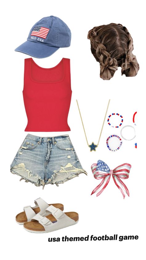 football game inspo red white blue 4th Of July Outfits Aesthetic Preppy, Usa Spirit Day, Red And White Outfits, Spirit Days, America Theme, Preppy Outfits For School, America Outfit, Red Day, Football Themes