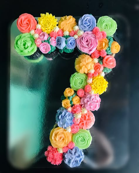 Number Cake #PullApartCupcakes Pull Apart Cake Numbers, Girly Pull Apart Cupcake Cake, Number Seven Cupcake Cake, Cupcakes Shaped Like Numbers, Cupcake 7 Shape, Number 8 Pull Apart Cupcakes, 70 Cupcake Cake 70th Birthday, Cupcake 6 Shape, Number 1 Pull Apart Cupcake Cake