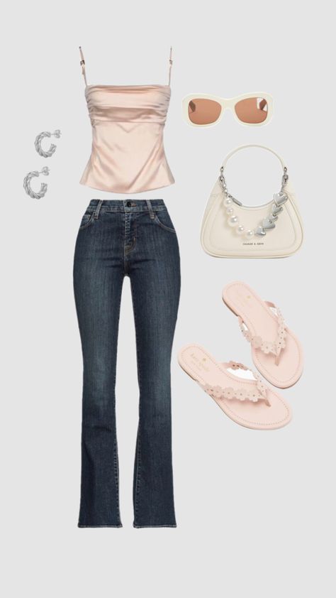 Outfit For Hanging Out With Friends, Hang Out Outfits Casual Friends, Hanging With Friends Outfit, Outfits For Hanging Out With Friends, Jeans Y2k, Hanging With Friends, Mid Rise Jeans, White Outfits, Pink Tops