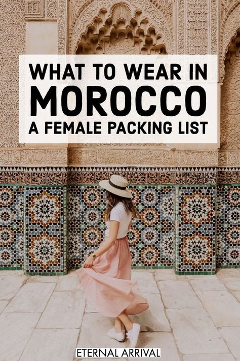 Wondering what to wear in Morocco for women? Check this Morocco packing list for what to pack for Morocco for women! Modesty is key, but you can still dress cute! Here are some Morocco outfits you can wear from Marrakech to Fes to Chefchaouen to the Sahar Morocco Travel Outfit, Morocco Packing List, Morocco Packing, Casablanca Hotel, Morocco Itinerary, Marrakech Travel, Restaurants In Paris, Visit Morocco, Morocco Travel