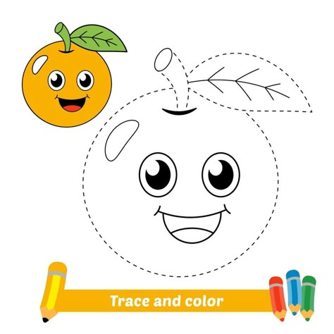 Trace and color for kids, orange vector Color Orange Crafts For Preschoolers, Color Orange Activities For Preschool, Letter C Crafts, Orange Drawing, Easy Math Activities, Trace And Color, Orange Vector, Preschool Activities Printable, Color By Number Printable