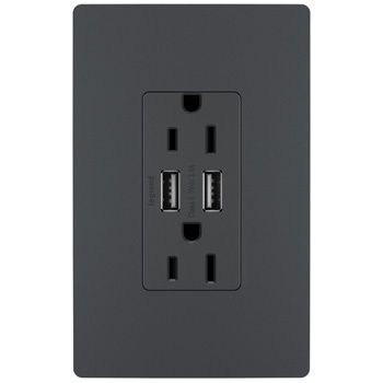 radiant® 15A Tamper-Resistant USB Outlet | Residential Receptacles | Outlets and Receptacles | Wiring Devices Usb Outlet, Glass Subway Tile, Usb Type A, Charger Plates, Electrical Outlets, Outlet Covers, Light Switch, Door Hardware, Plates On Wall