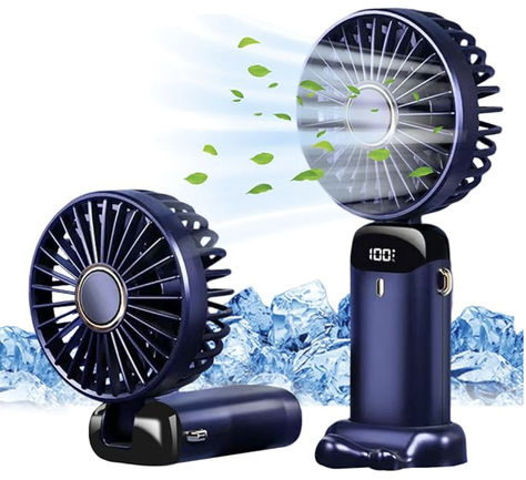 Jsdoin Hand Held Fan,Portable Handheld USB Rechargeable Fans with 5 Speeds,Battery Operated Mini Fan Foldable Desk Desktop Fans with LED Display for Home Office Bedroom Outdoor Travel (DarkBlue) Mini Cooler, Foldable Desk, Fan Portable, Aircraft Engine, Handheld Fan, Personal Fan, Desk Fan, Small Fan, Home Office Bedroom