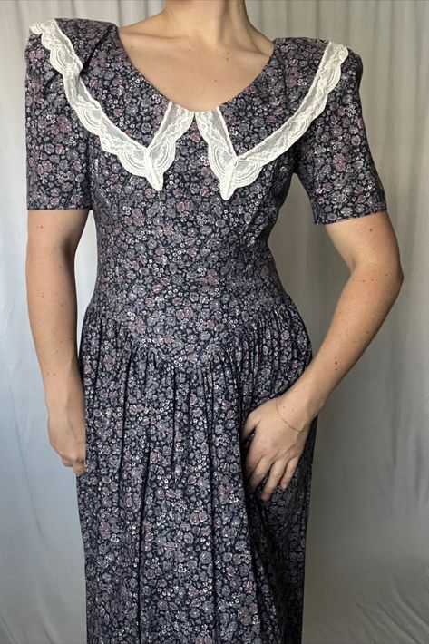 Vintage Gunne Sax Dress, Short Sleeve Floral Dress, Sax Dress, Gunne Sax Dress, Cottagecore Vintage, Purple Floral Print, Bib Collar, Jessica Mcclintock, Gunne Sax