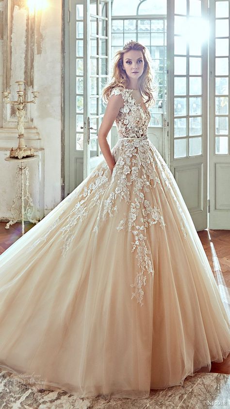 nicole spose bridal 2017 cap sleeve illusion jewel sweetheart ball gown wedding dress (niab17092) mv color Gown Images, Applique Wedding Dress, A Wedding Dress, Dress Beach, Minsk, Simple Elegant, Gorgeous Gowns, Ball Gowns Wedding, Beautiful Wedding Dresses