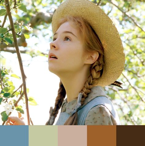 Color palette based on Megan Follows as Anne Shirley in Anne of Green Gables (1985) Anne Of Green Gables 1985, Megan Follows, Anne Shirley, Prince Edward Island, Prince Edward, Anne Of Green Gables, Green Gables, Color Inspiration, Color Palettes