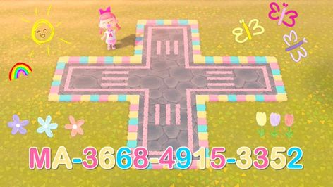 Kidcore Road Acnh, Kidcore Island Acnh, Animal Crossing Road Codes, Pastel Acnh, Kawaii Island, Acnh Kidcore, Rainbow Island, Pastel Kidcore, Nintendo Switch Animal Crossing