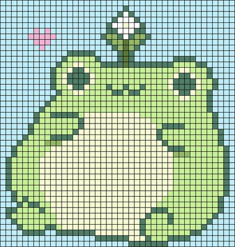 Frog Pixel Art Grid, Pixel Art Kawaii, Frog Kawaii, Pixel Grid, Animal Heart, Kawaii Cross Stitch, Easy Pixel Art, Pixel Art Templates, Crochet Frog