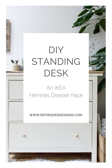 DIY standing desk with IKEA Hemnes dresser Hemnes Desk Hack, Ikea Hemnes Dresser Hack, Hemnes Dresser Hack, Ikea Standing Desk, Desk Ikea, Diy Standing Desk, Ikea Hemnes Dresser, Dresser Hack, Hemnes Dresser