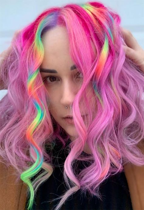 53 Magical Holographic Hair Color Ideas to Embrace the Pastel Rainbow Rainbow Money Piece Hair, Bjd Makeup, Colored Hairstyles, Holographic Hair, Cotton Candy Hair, Winnipeg Canada, Vivid Hair Color, Rainbow Hair Color, Colourful Hair