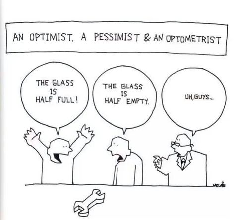 Optimist vs pessimist vs optometrist Optometry Humor, Eye Jokes, Vision Quotes, Funny Friday, Office Jokes, Glass Half Full, Dry Humor, Vision Eye, Friday Humor