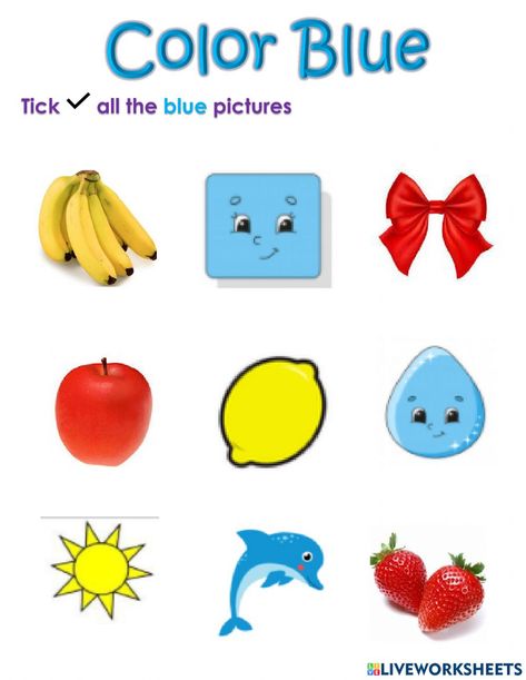 Color Blue Activities For Preschool, Worksheets Preschool Free Printable, Blue Worksheet, Blue Colour Things, Color Blue Activities, Blue Activities, Opposites For Kids, Preschool English, Color Worksheets For Preschool