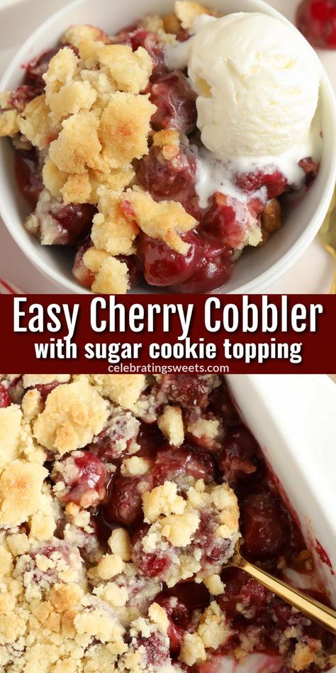 Fresh Cherry Cobbler, Easy Cherry Cobbler, Fresh Cherry Recipes, Cherry Recipes Dessert, Cobbler Crust, Cherry Cobbler Recipe, Cobbler Recipes Easy, Cookie Toppings, Fruit Cobbler