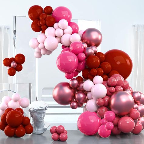 PRICES MAY VARY. 100 PCS PINK BALLOONS DIFFERENT SIZES: 36 inch ruby red jumbo balloon (1), 18 inch balloons 6 pcs (deep pink x3, metallic rouge pink x3), 12 inch balloons 30 pcs (baby pink x10, ruby red x10, pearl deep pink x10), 10 inch balloons 30 pcs (deep pink x10, pearl deep pink x10, metallic rouge pink x10), 5 inch small balloons 35 pcs (baby pink x10, ruby red x15, metallic rouge pink x10), balloon decorating strip (1) NON-TOXIC & SAFE: Made of latex, safe and non-toxic to use. Recommen Red Party Themes, 36 Inch Balloons, Pink Balloon Garland, Hot Pink Decor, 21st Birthday Sign, Valentines Baby Shower, Romantic Date Night Ideas, Balloon Pictures, Light Pink Wedding