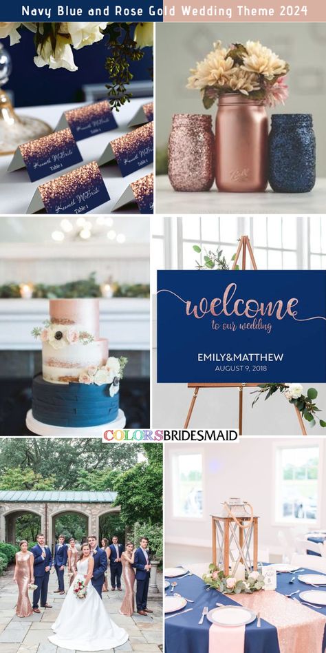 Navy Blue And Dusty Rose Centerpieces, Navy Blue And Rose Gold Winter Wedding, Gold Pink Blue Wedding, Wedding Rose Gold And Navy, Royal Blue And Rose Gold Wedding Bridesmaid Dresses, Navy Blue And Rose Gold Decorations, Navy Blue Burgundy Rose Gold Wedding, Rose Gold And Navy Blue Wedding Theme Rustic, Navy Blush Gold Wedding Centerpieces