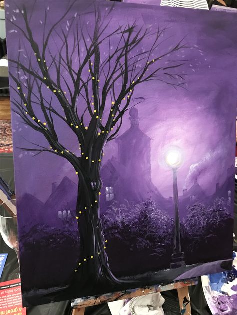 Painting Sketch Ideas, Purple Painting Ideas On Canvas, Winter Lights, Fall Canvas Painting, Sky Art Painting, Canvas Painting Designs, Halloween Painting, Painting Inspo, Small Canvas Art