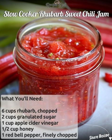 Recipe Deli Recipe Deli, Chili Jam, Sweet Chili, Cider Vinegar, Granulated Sugar, Apple Cider Vinegar, Rhubarb, 2 Cups, Apple Cider