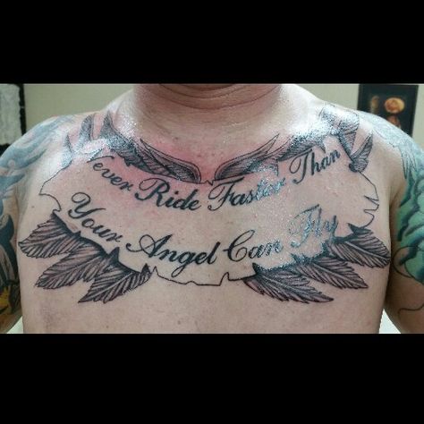 Never ride faster than your Angel can fly - Tattoo - Realm Tattoo's Fly Tattoo, Flying Tattoo, New Tattoos, Tattoo Quotes, Angel, Tattoos