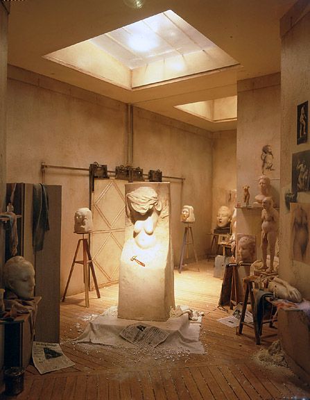 Sculpting studio- Charles Matton Charles Matton, Contemporary Exhibition, Art Academia, Tips For Organizing, Art Studio Room, Dollhouse Books, Art Studio Design, Miniature Projects, Studio Room