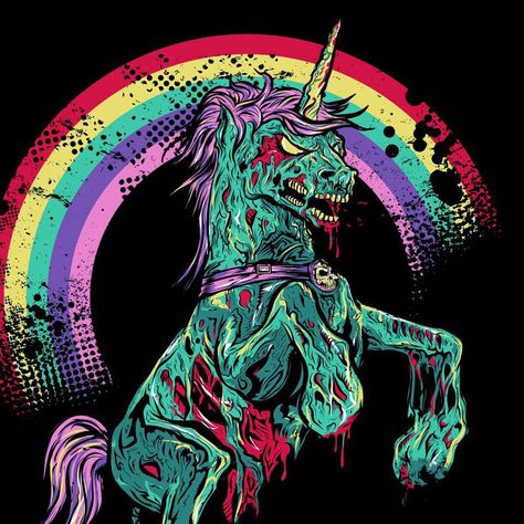 ZOMBIE UNICORN! Needlz Threadz Zombies Aesthetic, Scary Unicorn, T-rex Art, Evil Unicorn, Zombie Unicorn, Zombie Drawings, Zombie Wallpaper, Unicorn Tattoo, Unicorn Artwork