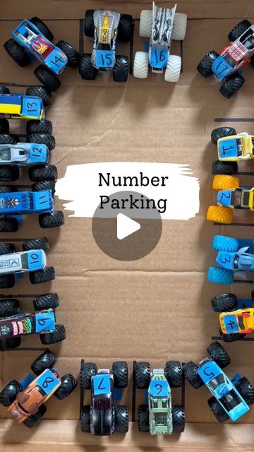 Melissa Kate on Instagram: "Monster trucks always make learning fun! Use numbers, letters, shapes or even match the upper and lower case alphabet. Follow @bymelissakate for more fun ideas!  All you need is a cardboard box, painters tape and a marker. Label the parking spots and monster trucks, then have fun matching! How does your child love to learn through play? . . . . . #kidsactivities #toddlermom #kidsactivityideas #kidsactivity #toddleractivity #toddleractivityideas  #simpleactivities #toddlerplay #boymom #momsofinstagram #momtricks #toddler #indooractivities #asmr  #viralvideo #toddlersofinstagram #toddlerfun #kidscraftideas #toddlercraftideas  #toddlercrafts  #momhack #preschoolactivities #boymama #preschoollearning #cars #caractivity #monstertrucks #hotwheels #trucks" Monster Truck Activities For Preschool, Monster Truck Play Ideas, Monster Truck Activities, Car Activities For Toddlers, Truck Crafts, Car Activities, Toddler Craft, Learn Through Play, Preschool Homeschool