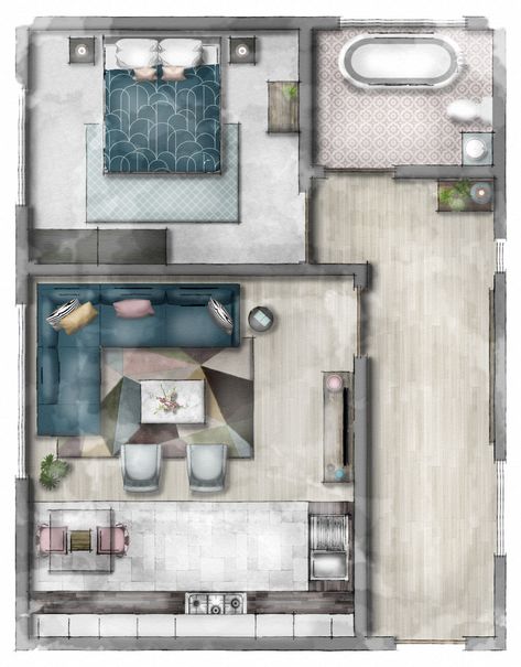 Room Sketch, Floor Plan Sketch, Interior Architecture Sketch, Rendered Floor Plan, Interior Design Layout, Furniture Design Sketches, Interior Design Renderings, Interior Architecture Drawing, Interior Design Plan