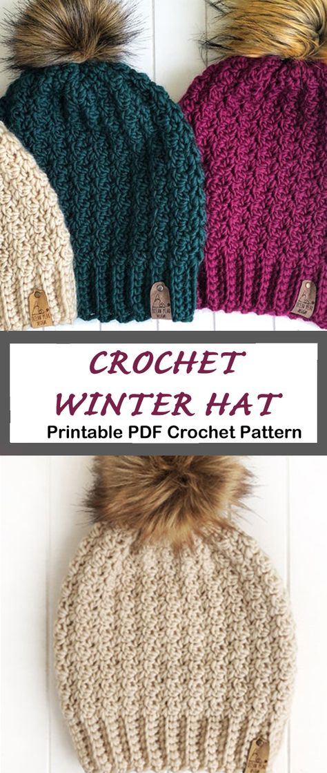 Chunky Crochet Hat, Crochet Beanie Pattern Free, Crochet Adult Hat, Hats Crochet, Beanie Hat Pattern, Crochet Winter Hats, Easy Crochet Hat, Winter Crochet, Confection Au Crochet