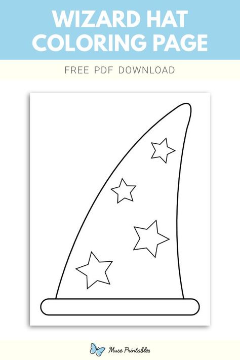 Free printable wizard hat coloring page. Download it at https://museprintables.com/download/coloring-page/wizard-hat/ Wizard Hat Craft, Wizard Crafts, Classroom Parent, Hat Coloring Page, Merlin L'enchanteur, Camp Themes, Octopus Coloring Page, Summer Camp Themes, Easter Egg Coloring Pages