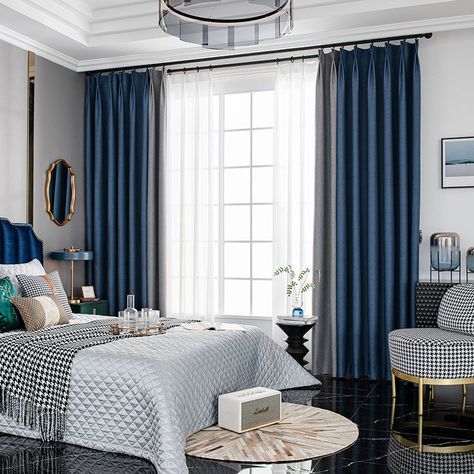 Balcony Curtains, Blue Gray Bedroom, Ombre Curtains, Navy Curtains, Curtain Hanging, Blue Curtains, Grey Curtains, Modern Curtains, Blue Living Room