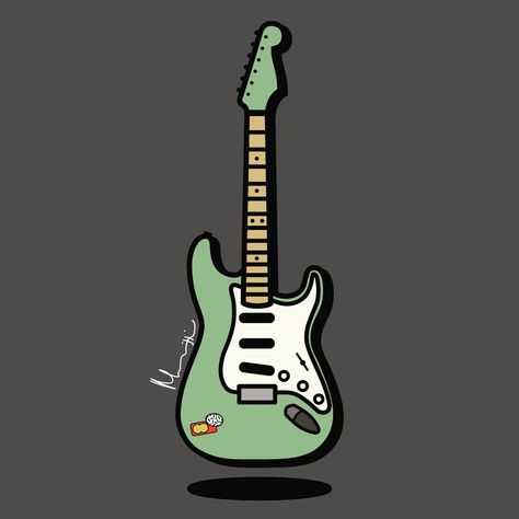 Fender Stratocaster Drawing, Cartoon Electric Guitar, Fender Guitar Drawing, Cute Guitar Aesthetic, Guitar Poster Design, Electric Guitar Illustration, Electric Guitar Drawing, Guitar Cartoon, Guitar Artwork