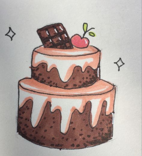 Cartoon Birthday Cake Drawing, Cake Sketch Drawings, Drawing Of Cake, Chocolate Cake Drawing, Cake Drawings, Cake Sketch, Mini Chocolate Cake, Cartoon Birthday Cake, Happy Birthday Drawings