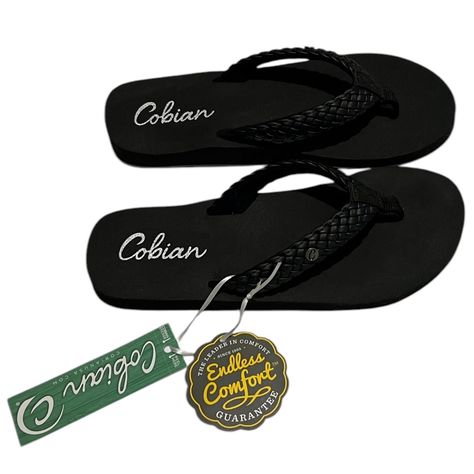 Comfortable Black Flip Flops By Cobian. Perfect For Casual Wear. Stylish And Durable. Cobian Braided Bounce Black Comfort Cushion Flip Flops Sandals. Featuring A Soft, Braided Synthetic Strap And Ultra-Squishy Foam Top Sole, The Braided Bounce Is Designed To Deliver Supreme Comfort With Every Step. This Sandal Is Durable, Comfortable. Soft, Braided, Synthetic Strap With Metal Icon Detail. Brand New With Tags. Women’s Size: 12 Heel Height: 1” (Pem) 15oz Metal Icon, Black Flip Flops, Flip Flop Sandals, Women's Shoes Sandals, Flip Flops, Shoes Sandals, Heel Height, Casual Wear, Braids