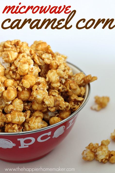 popcorn-easy-microwave-caramel-corn-recipe Popcorn Recipes Microwave, Microwave Caramel Popcorn, Microwave Caramel Corn, Homemade Caramel Corn, Microwave Caramels, Caramel Corn Recipes, Popcorn Recipes Caramel, Holiday Presents, Caramel Corn