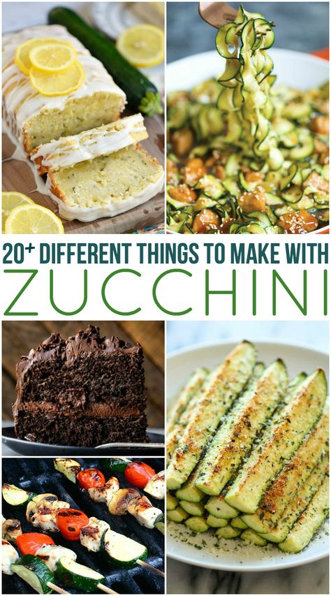 Is your garden still pumping? I have an excess of almost all veggies, with zucchini being at the top of the list. Here aer 20 Different Zucchini Recipes! Zucchini Dinner Recipes, Vegetable Meals, Best Zucchini Recipes, Zucchini Recipes Healthy, Fresh Meals, Healthy Zucchini, Family Fresh Meals, Cucumber Recipes, Zucchini Recipes