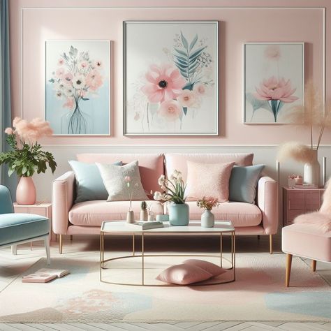 Break the Norm: Why Not Powder Pink for Your Living Room? 💕🌸 Will You Dare? 🌸 Infuse your living space with the unexpected allure of powder pink. Pink Sofa Decor, Wall Paint Colours, Modern Chic Living Room, Hygge Living Room, Best Wall Paint, Room With Sofa, Sofa Drawing, Playroom Makeover, Timeless Sofa