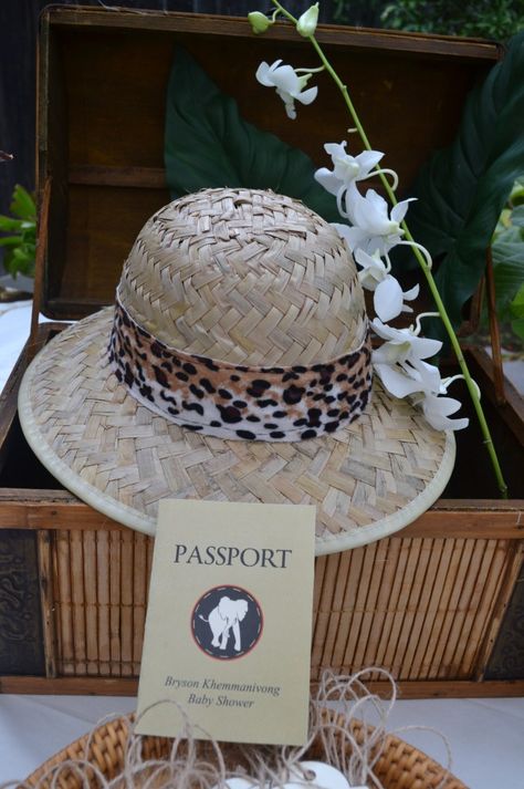 Safari Hat  as table centerpieces Baby Shower Themes For Boys, Popular Baby Shower Themes, Safari Party Decorations, Woodland Wonderland, Safari Wedding, Gala Themes, Lion King Baby, African Theme, Jungle Baby Shower Theme