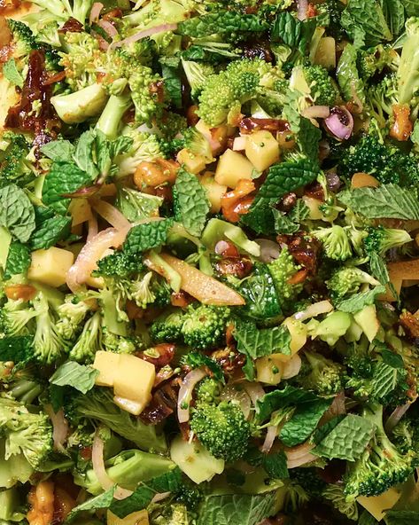 Chopped Broccoli Salad with Warm Honey Vinaigrette Recipe | The Kitchn Chopped Broccoli Salad, Honey Vinaigrette, Chopped Broccoli, Broccoli Crowns, Honey Dressing, Salmon Potato, Broccoli Salad Recipe, Vinaigrette Recipe, Lunch Appetizers