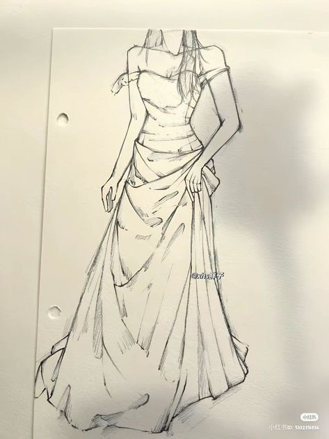 Dress Design Sketches For Beginners, Fashion Design Sketches For Beginners, Drawing Gown, Sketching Ideas Easy, Drawing Semi Realistic, Drawing Sketch Ideas, Wip Aesthetic, Design Drawing Ideas, Ink Character