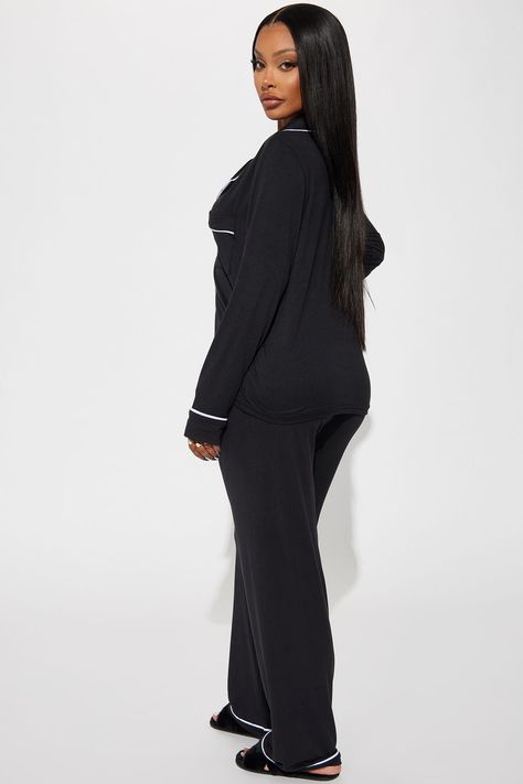 Available In Black And Heather Grey. 2 Piece PJ Set Long Sleeve Collared Shirt Button Front Front Pocket Matching Pant Elastic Waistband Full Stretch Final Sale 95% Polyester 5% Spandex Imported | In The Morning PJ Pant Set in Black size 2X by Fashion Nova Cute Pj Outfits, Pj Outfit, Long Sleeve Collared Shirt, Pj Pant, Sleep Clothes, Fashion Nova Outfits, Pajama Pant, Pj Pants, Collared Shirt