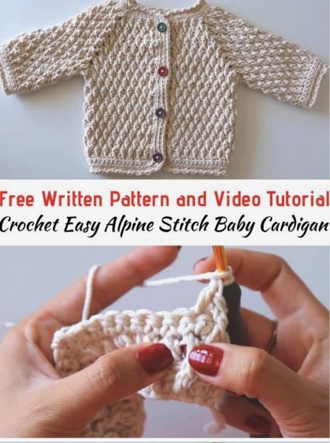 Crochet an Easy Alpine Stitch Baby Cardigan Baby Sweaters Crochet, Baby Sweater Crochet Pattern Free, Crochet Patterns Sweaters, Crochet Baby Cardigan Free Pattern, Baby Sweater Pattern, Diy Crochet Cardigan, Sweaters 2022, Baby Cardigan Pattern Crochet, Diy Crochet Sweater