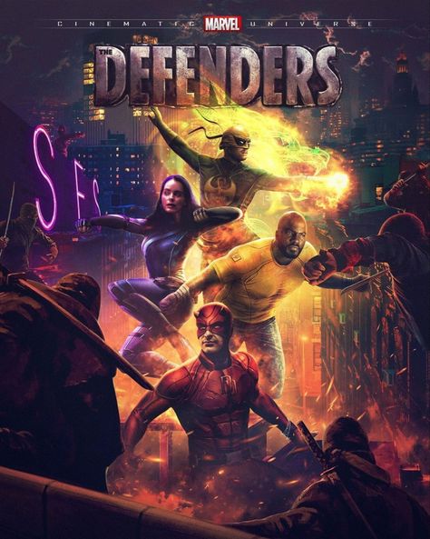 The Defenders - Marvel comics heroes Jessica Jones, Luke Cage, Daredevil, and Iron Fist. Jessica Jones Comic, Defenders Comics, Jessica Jones Marvel, Defenders Marvel, The Defenders, Marvel Movie Posters, Infinity Saga, Comics Logo, Marvel Artwork