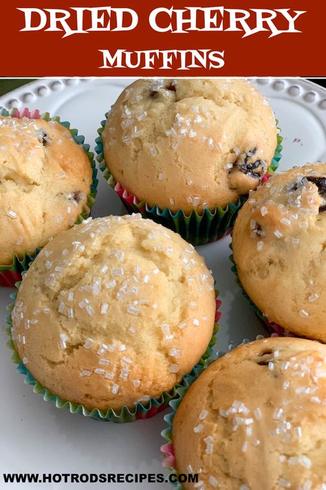 These Dried Cherry Muffins are super easy to make. A handful of simple ingredients and 40 minutes of your time and voila! Yummy muffins! #driedcherries #muffinrecipes #hotrodsrecipes Dried Red Tart Cherry Recipes, Recipe Using Dried Cherries, Dried Cherry Muffins, Cherry Dishes, Delicious Muffin Recipes, Dried Cherry Recipes, Cherry Bread Recipe, Tart Cherries Recipes, Yummy Muffins