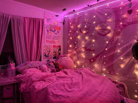 Pink room inspo! kawaii core, pastel pink, room aesthetic, room inspo Pink Room Asthetics, Bedroom Ideas Alt, Room Inspo Kawaii, Pink Grunge Room, Pink And Black Room Aesthetic, Bedroom Inspirations Pink, Pink Room Aesthetic, Black Room Aesthetic, Coquette Birthday